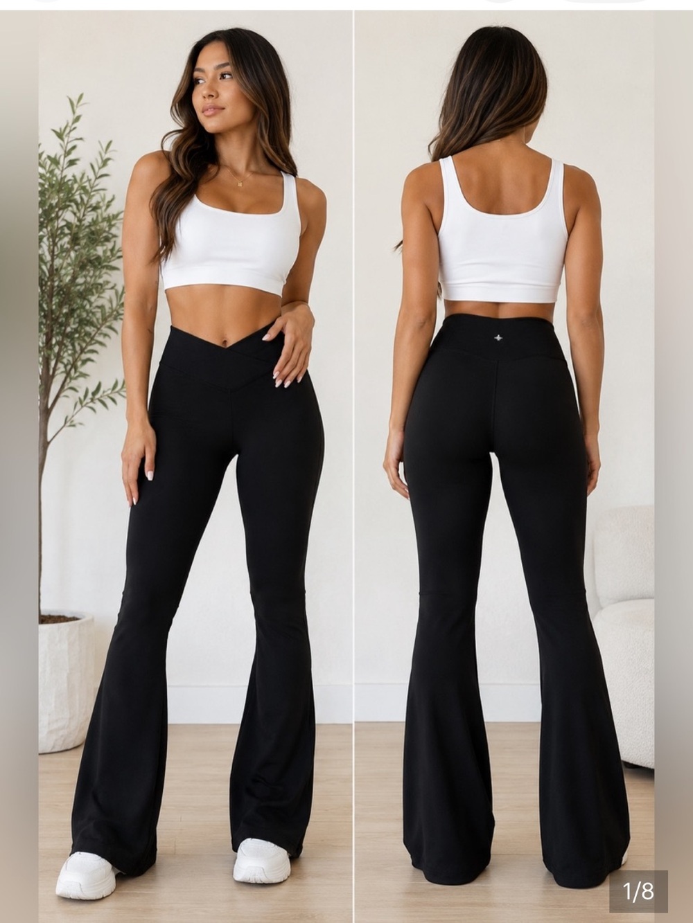 Fabletics PureLuxe High-Waisted Crossover Flare Leggings in Black Sz M 32”
